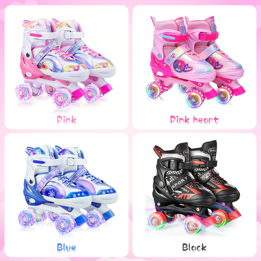 Light Up Roller Skates for Boys Kids Adjustable 4 Sizes LED Wheels Beginner Outdoor Skating Shoes Toddler Youth Ages 3 4 5 6 Birthday Christmas Gift