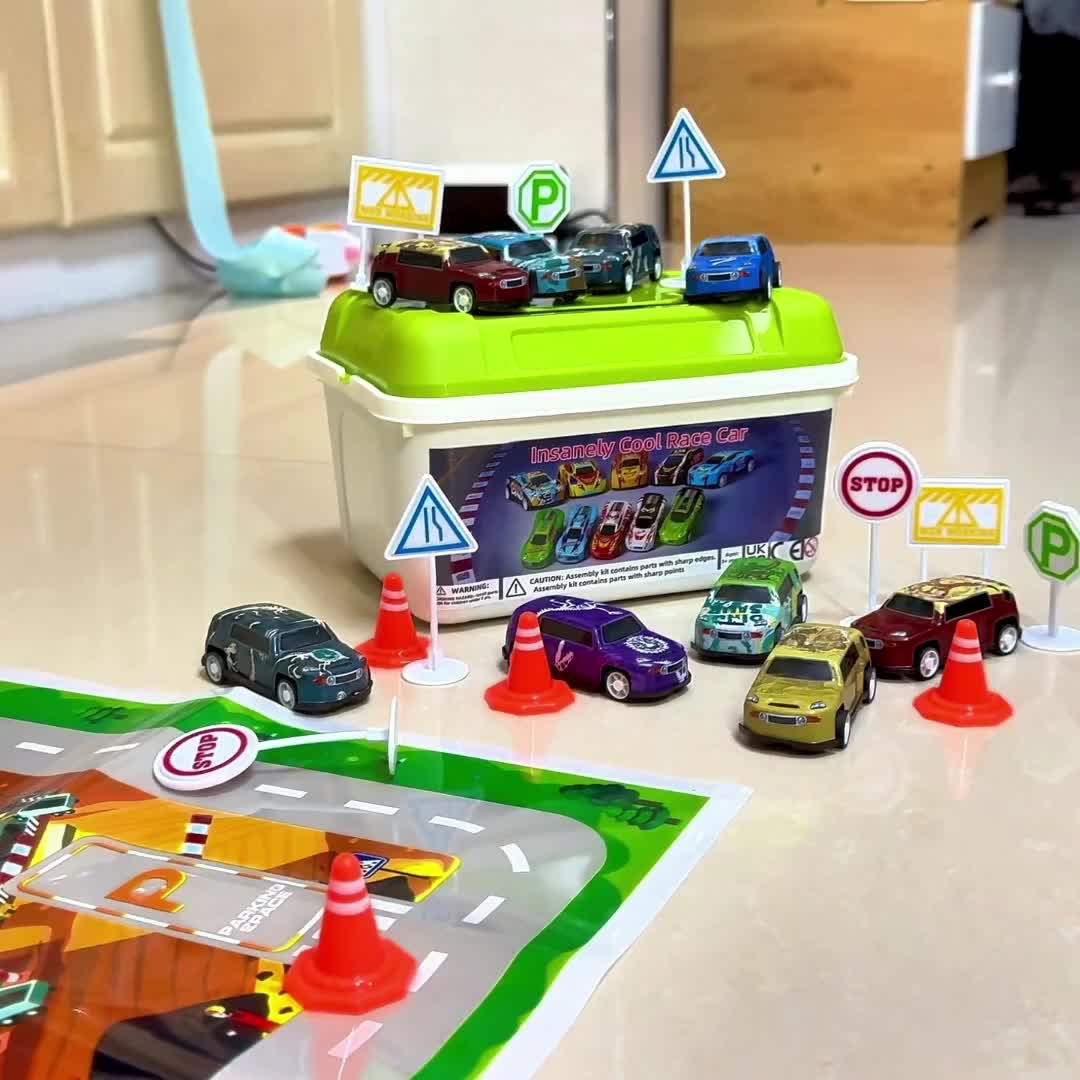 Dinosaur Toy Car Set 29-30pcs Pull Back Mini Racing Cars with City Traffic Map T-Rex Spinosaurus Figures No Battery Kids Party Favors Boys Girls Ages 3+ Gift