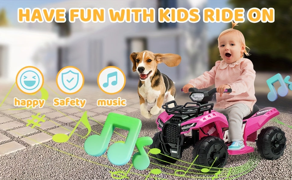 Kids Ride-On ATV 4-Wheeler 6V Electric Quad with Treaded Tires Rubber Handles & Push-Button Start – Safe Toddler Toy for Ages 18-36 Months Boys Girls