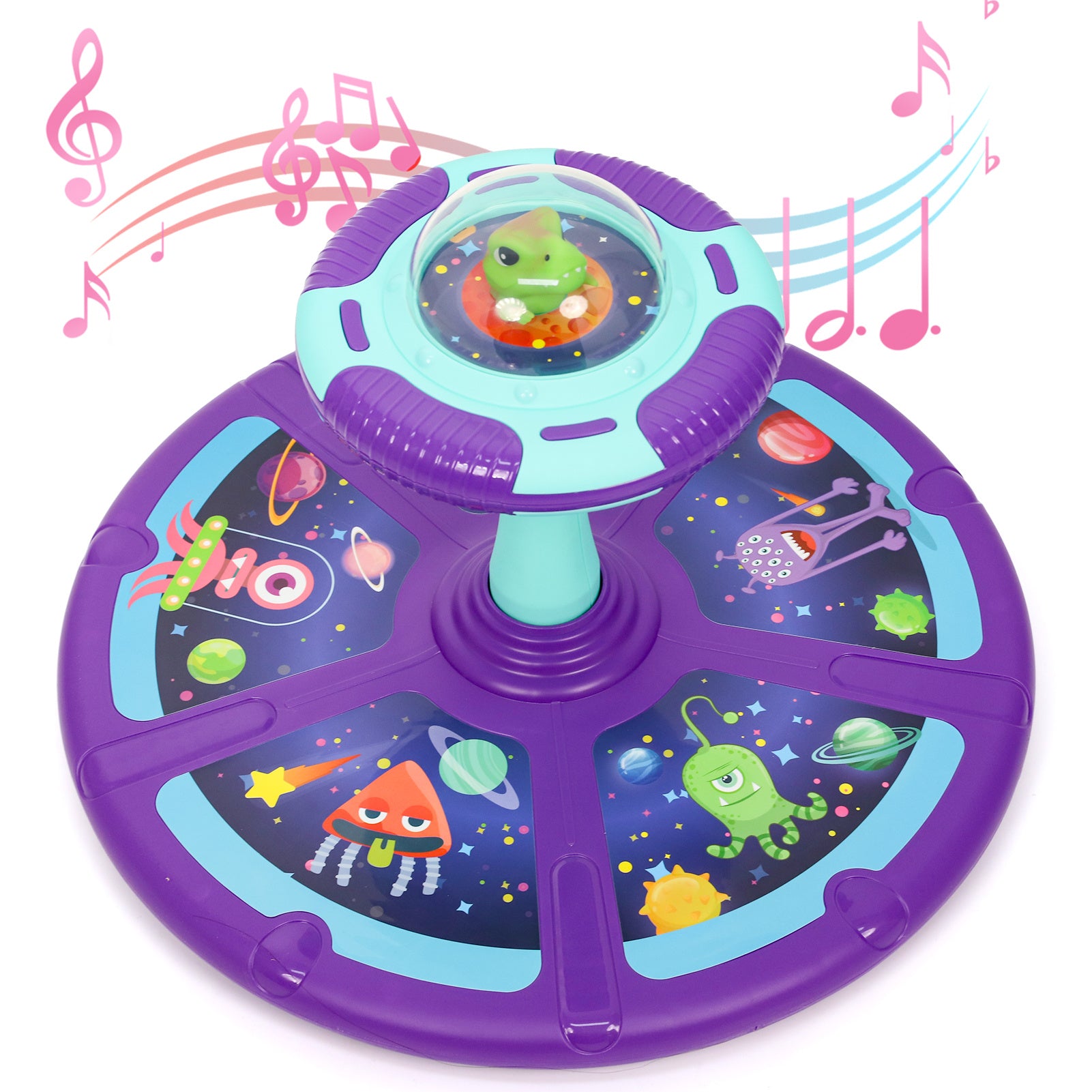 Dinosaur Sit and Spin Toy for Toddlers 18M+ – 360° Spin Seat with Music, Indoor Interactive Sensory Toy, Supports Balance & Motor Skills, Birthday Gift for Boys Girls, Planet & Pink