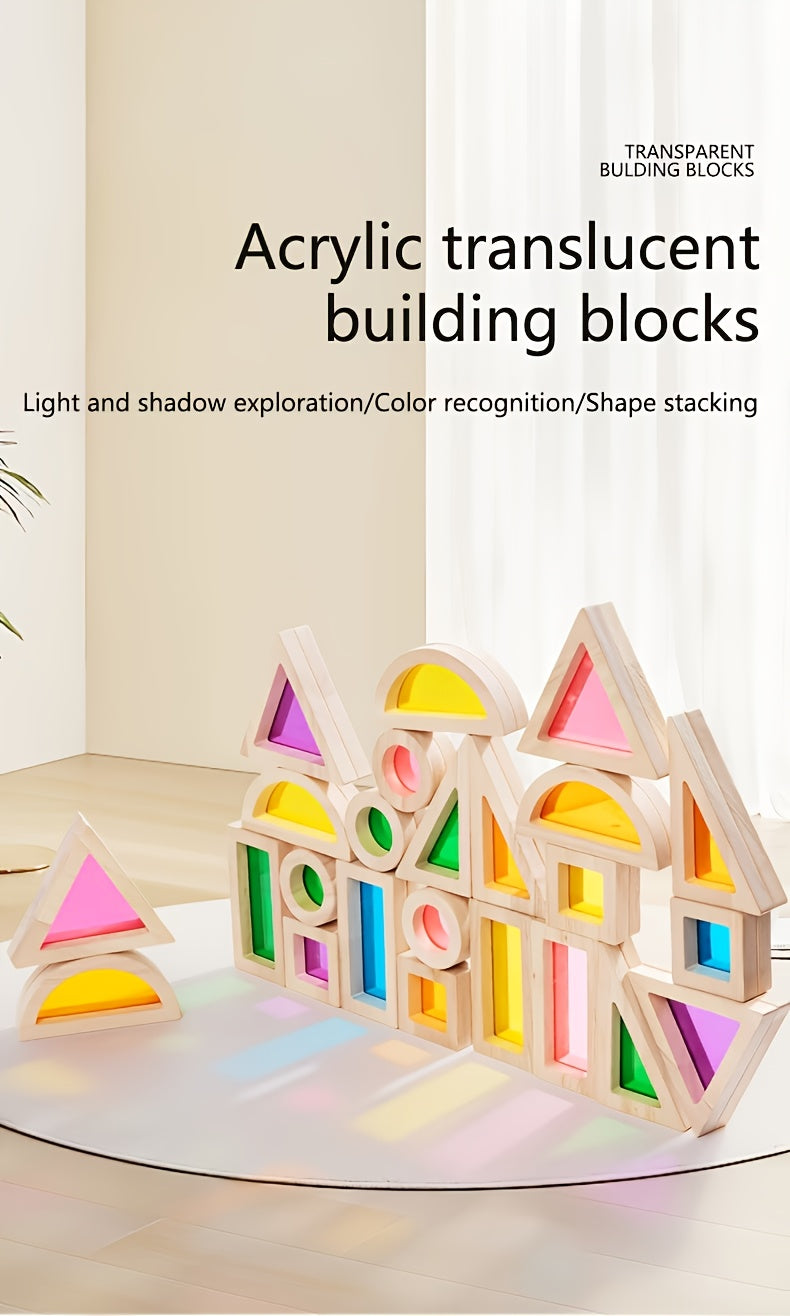 Translucent Colored Acrylic Building Blocks for Kids - Geometric Sensory Construction Toy, Parent-Child Bonding Educational Gift for Birthdays & Holidays
