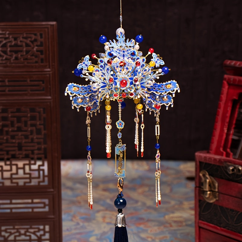 3D Metal Puzzle Phoenix Crown – Elegant Blue & Gold Intricate Model with Beads & Tassels, Unique DIY Assembly Gift for Teens Adults Boyfriend Girlfriend Birthday Christmas