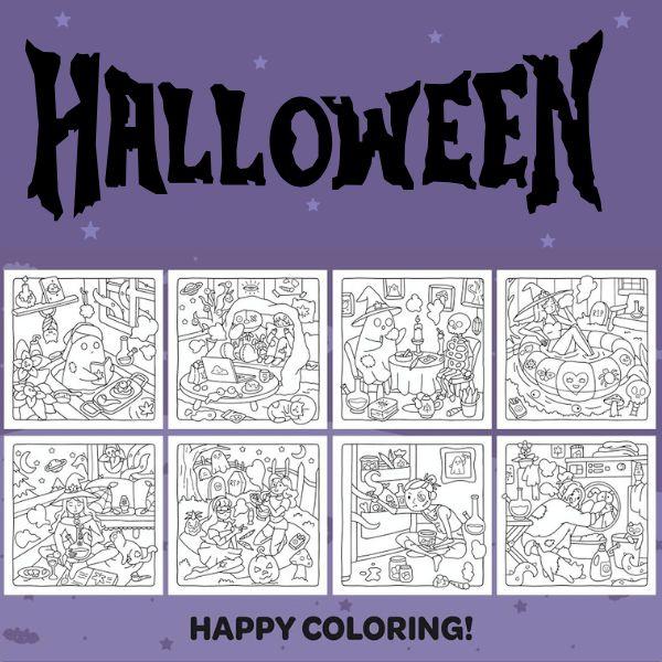 Halloween Coloring Book for Adults, Horror Stoner Edition with 35 Spooky-Cute Illustrations, 8.5-Inch Square Art Book for Cozy Fall Evenings and Gifts