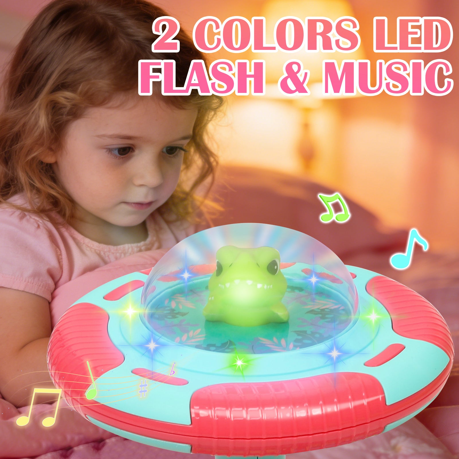 Dinosaur Sit and Spin Toy for Toddlers 18M+ – 360° Spin Seat with Music, Indoor Interactive Sensory Toy, Supports Balance & Motor Skills, Birthday Gift for Boys Girls, Planet & Pink