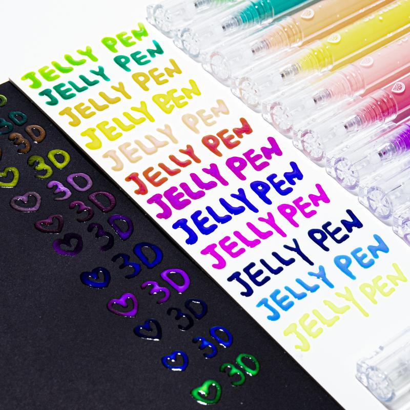 3D Jelly Gel Pens Set, Glossy Color Ink in 12, 24 or 36 Color Options for Drawing, Scrapbooking, Bullet Journals, DIY Greeting Cards and Creative Gifts