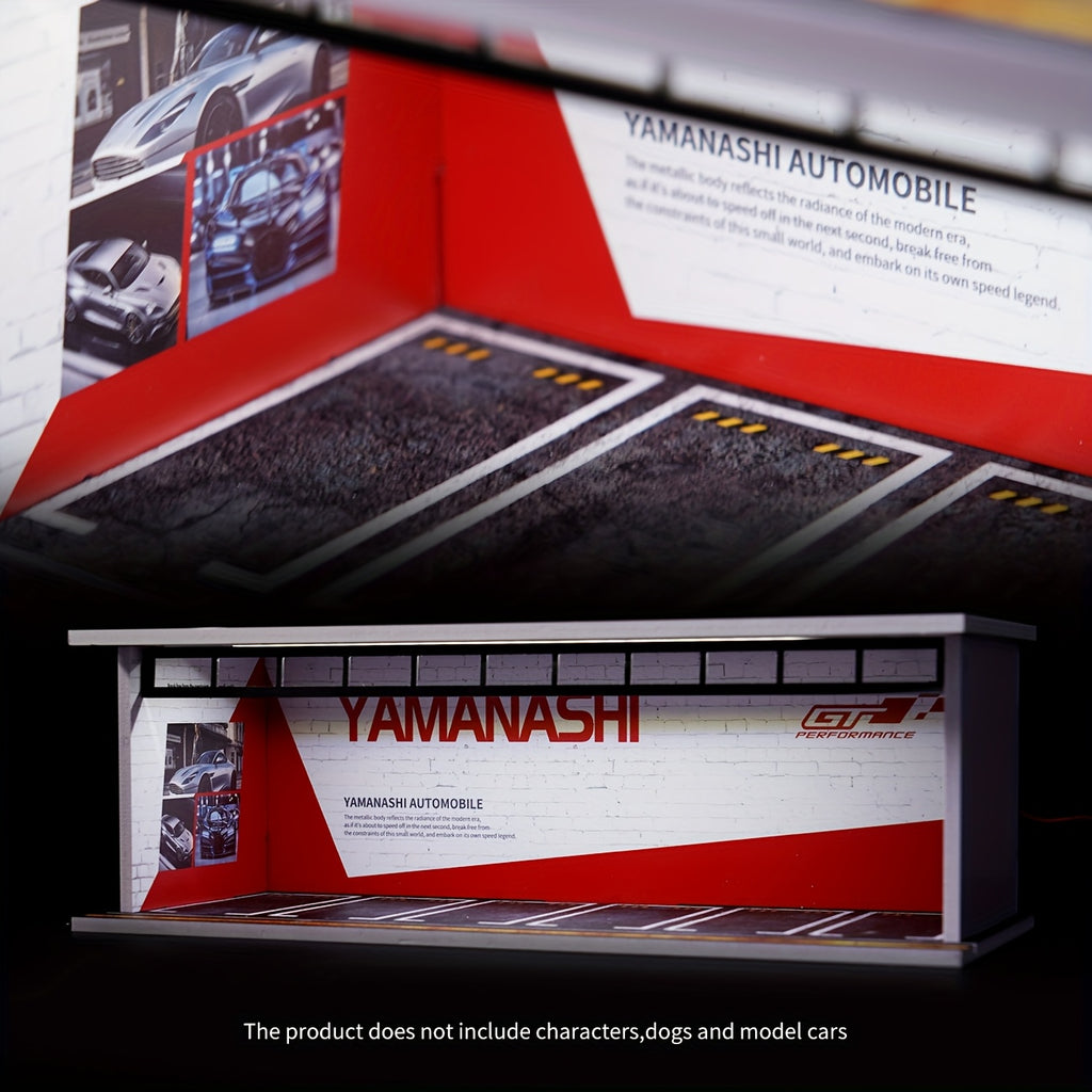 Diecast Display Case 1/64 Scale with LED Light & Acrylic Cover, 6-Space Parking Garage Diorama for Die-Cast Model Cars, Collector Showcase Gift for Car Enthusiasts