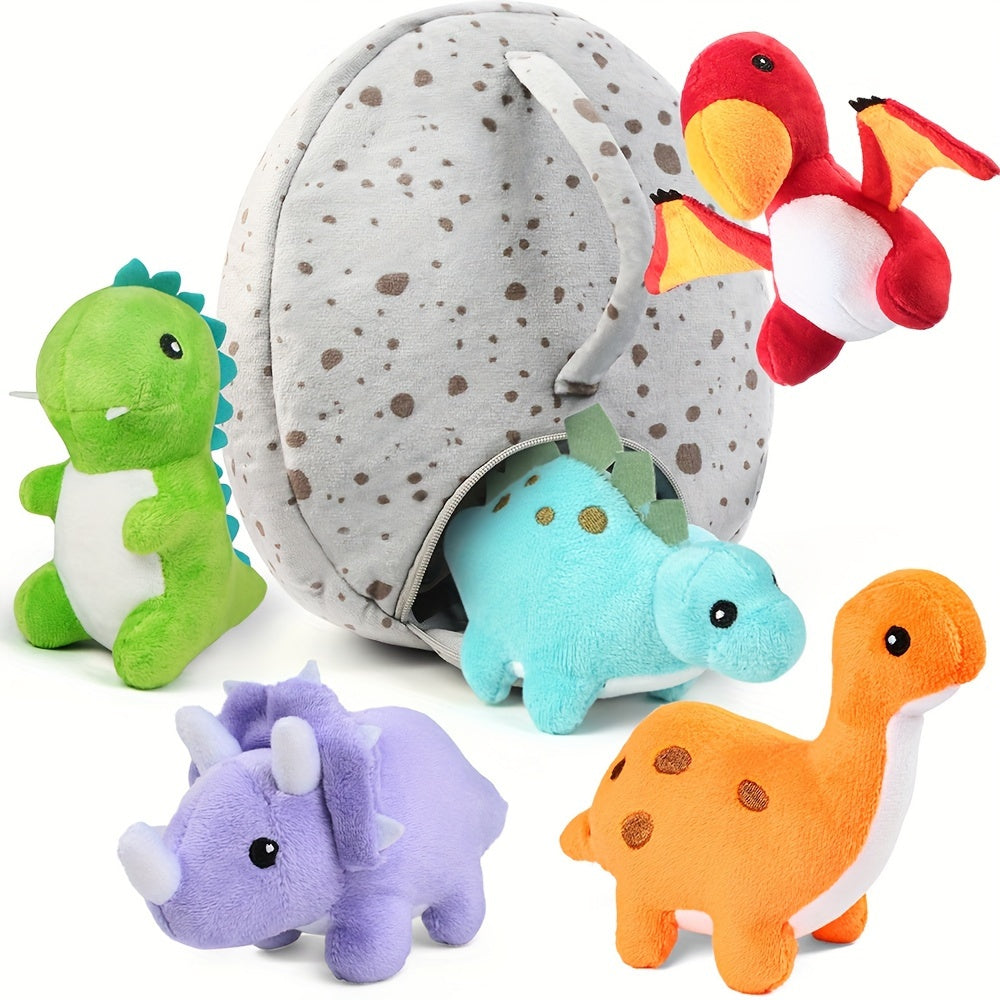 Dinosaur Stuffed Animals 5-Pack Plush Dino Dolls with Egg Carrier Bag Soft Cute Toy Set for Kids Boys Girls Baby Shower Easter Basket Birthday Christmas Gift