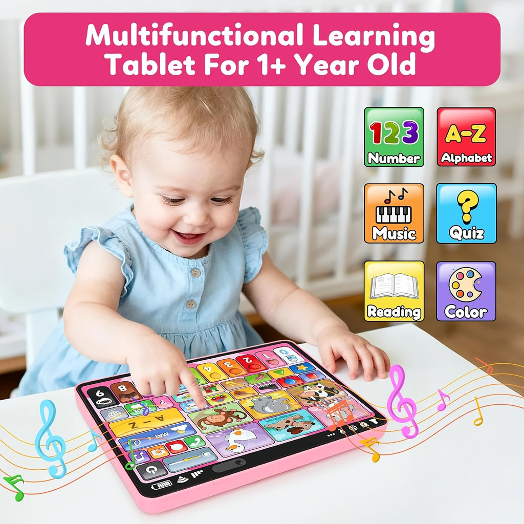 Trilingual Learning Tablet for Toddlers 1-3 Years – Educational Toy with Music & Sound, 39 Buttons Alphabet Numbers Animals, Speech Therapy Toy for Boys Girls, Baby Birthday Gift
