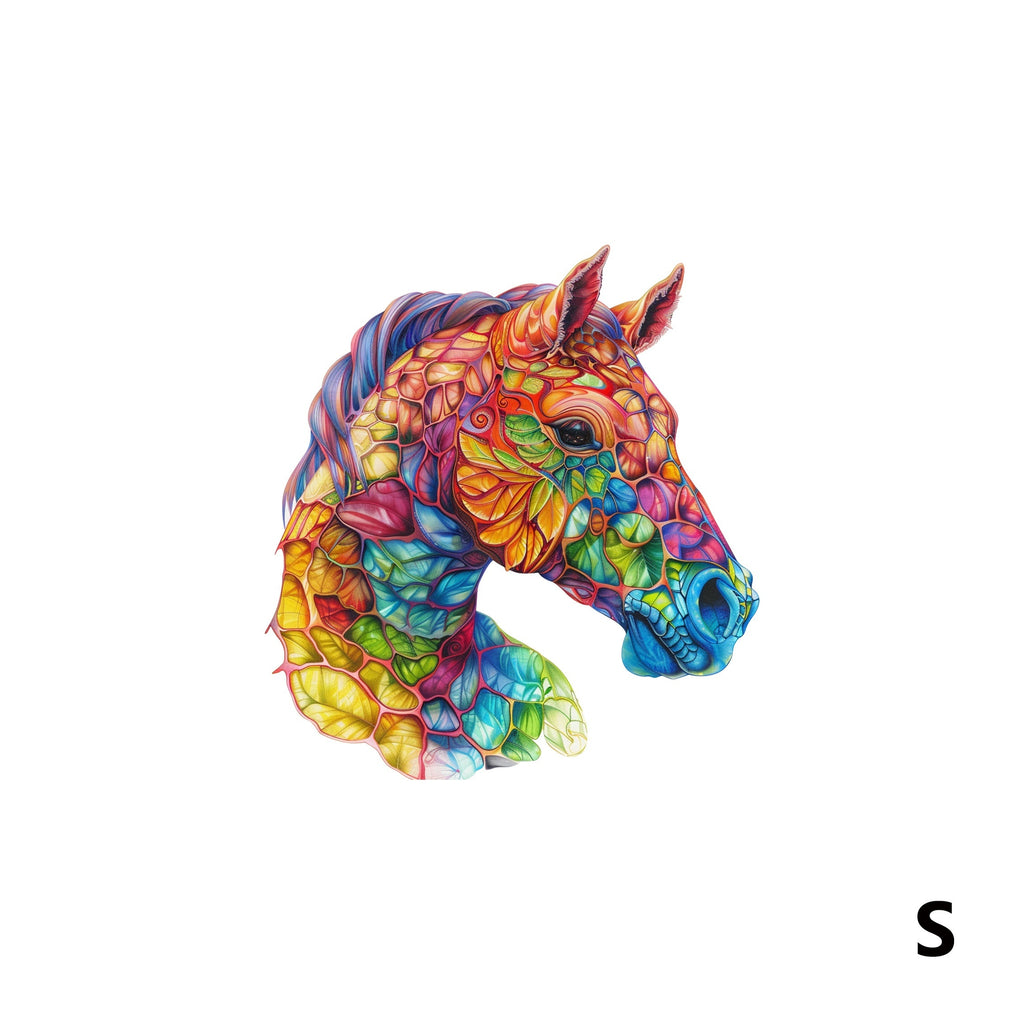 Colorful Horse Wooden Jigsaw Puzzle by WOOD PEOPLE – Artistic Irregular Shaped Pieces, Vibrant Mixed Colors, S/M/L Sizes, Family Gift for Puzzle Lovers Ages 8+
