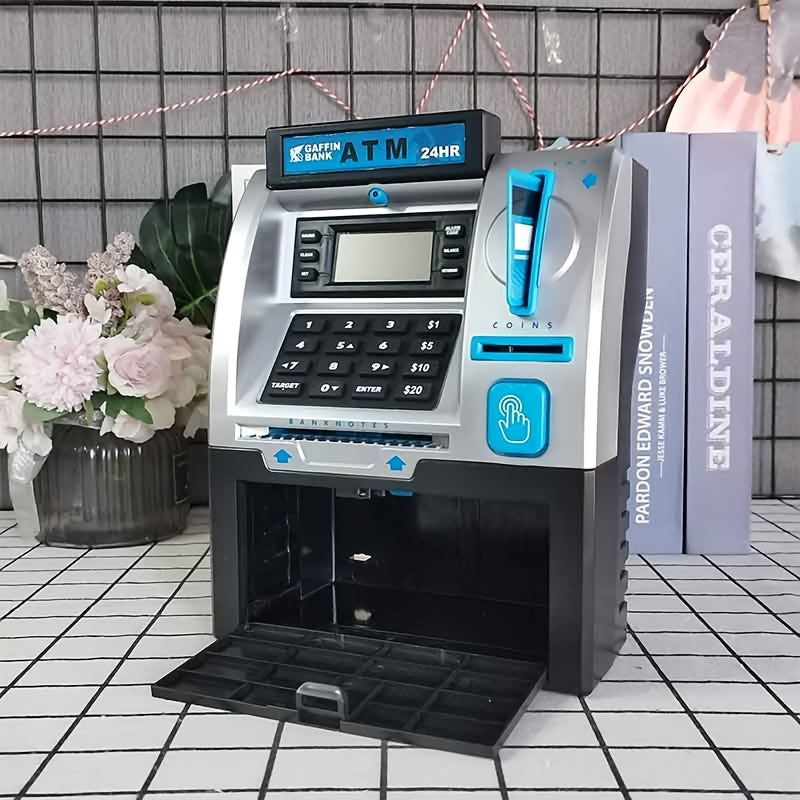 Electronic Money Bank with Debit Card Cash Scanning - ATM Savings Box Coin Bill Slot Balance Calculator Digital Password Safe Kids Gift