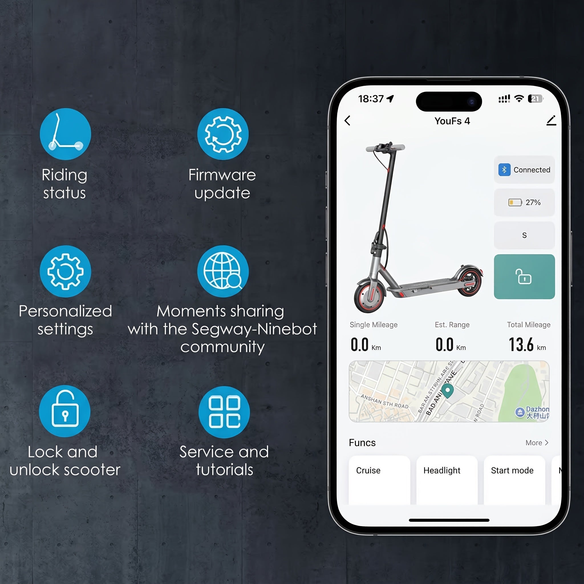 Electric Scooter for Adults 350W Foldable 19 MPH 21 Mile Range 8.5 Inch Solid Tires APP Control Dual Brake LED Lights Portable E-Scooter Commuter