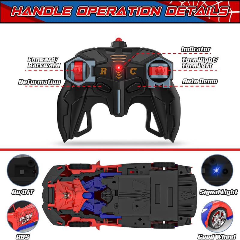 Transforming Remote Control Car, TIBIBEE 1:18 Robot Toy with 2.4GHz Control, 360-Degree Spins, LED Lights and Two Rechargeable Batteries