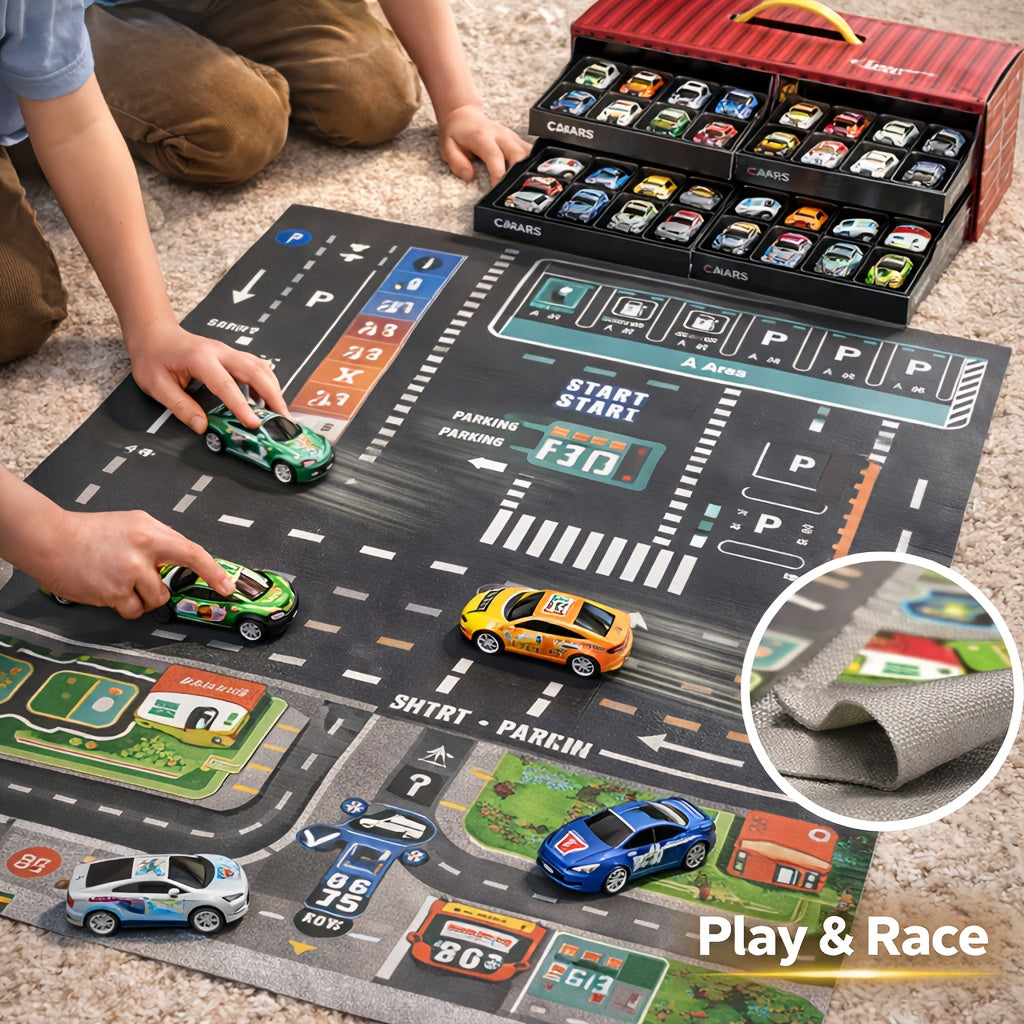 Racing Car Toy Set 48PCS Friction Powered Mini Cars with 4-Level Garage Track All-in-One Play Set for Boys Ages 3+ Birthday Christmas Gift