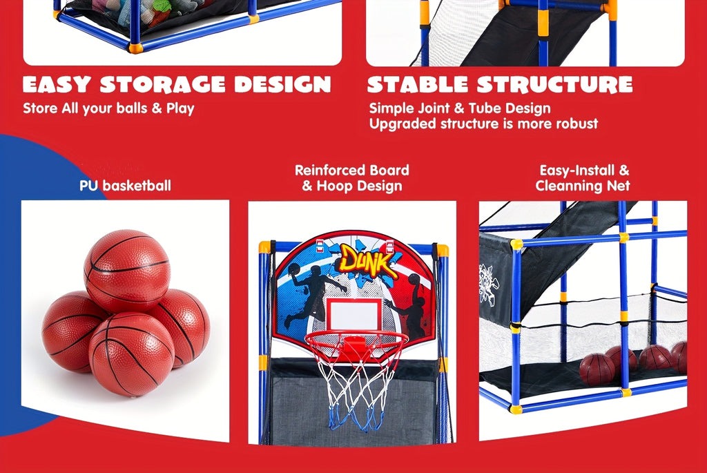 Kids Arcade Basketball Hoop Set with 4 Balls & Air Pump - Adjustable Height Indoor Outdoor Sport Game for Kids Ages 3+, Easy Assembly