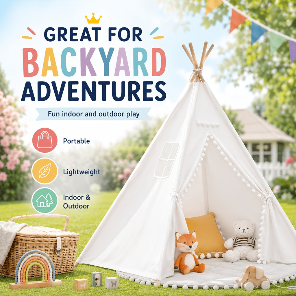 Kids Teepee Tent for Girls Boys, Indoor Outdoor Play Tent with Washable Fabric, Nordic Princess Conical Playhouse for Bedroom Backyard, Birthday Christmas Gift Ages 3+ (No Padding)