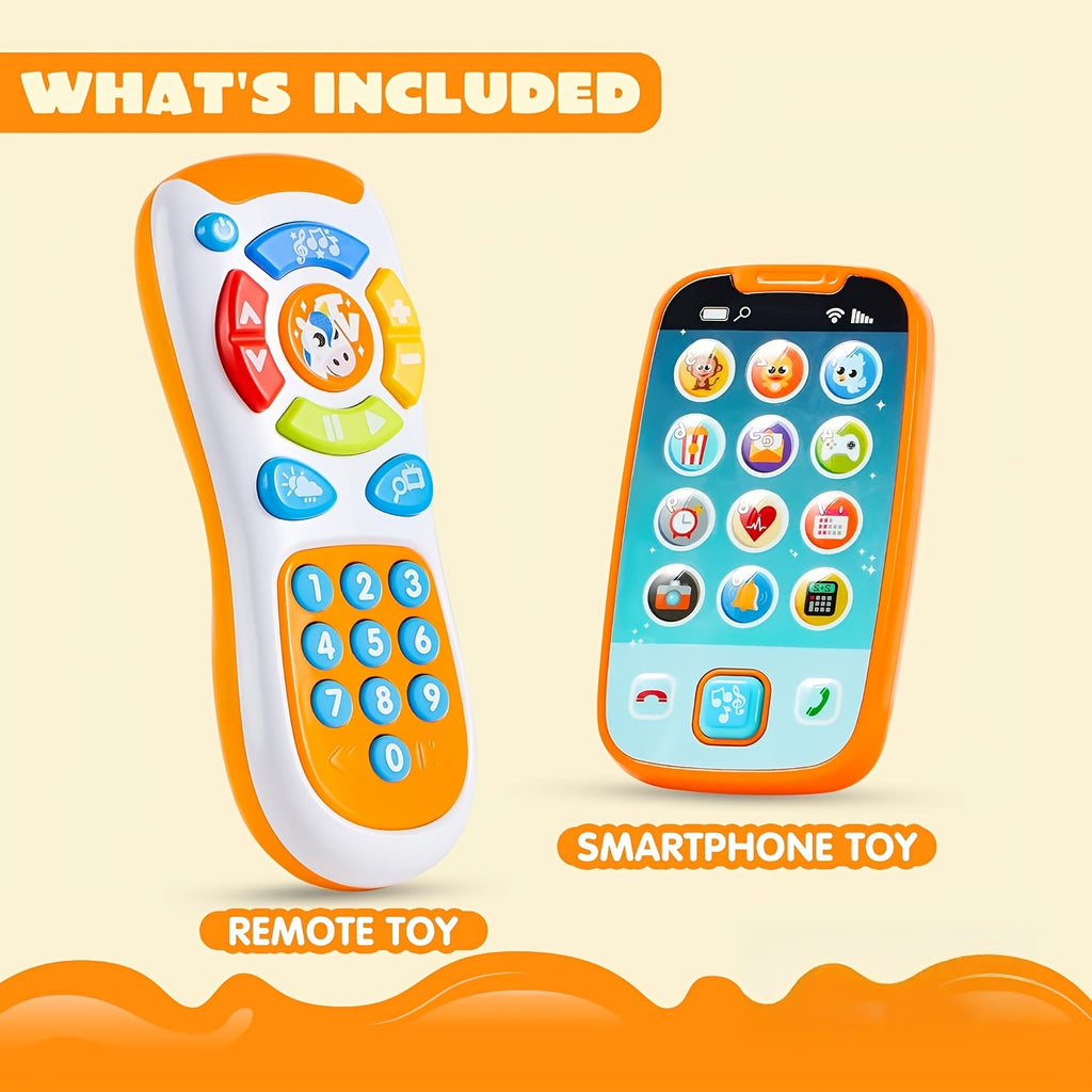 Baby Smartphone and Remote Control Toy Set with Music Sound Effects Learning Toy for Infants Toddlers Boys Girls Easter Basket Stuffer Christmas Birthday Gift