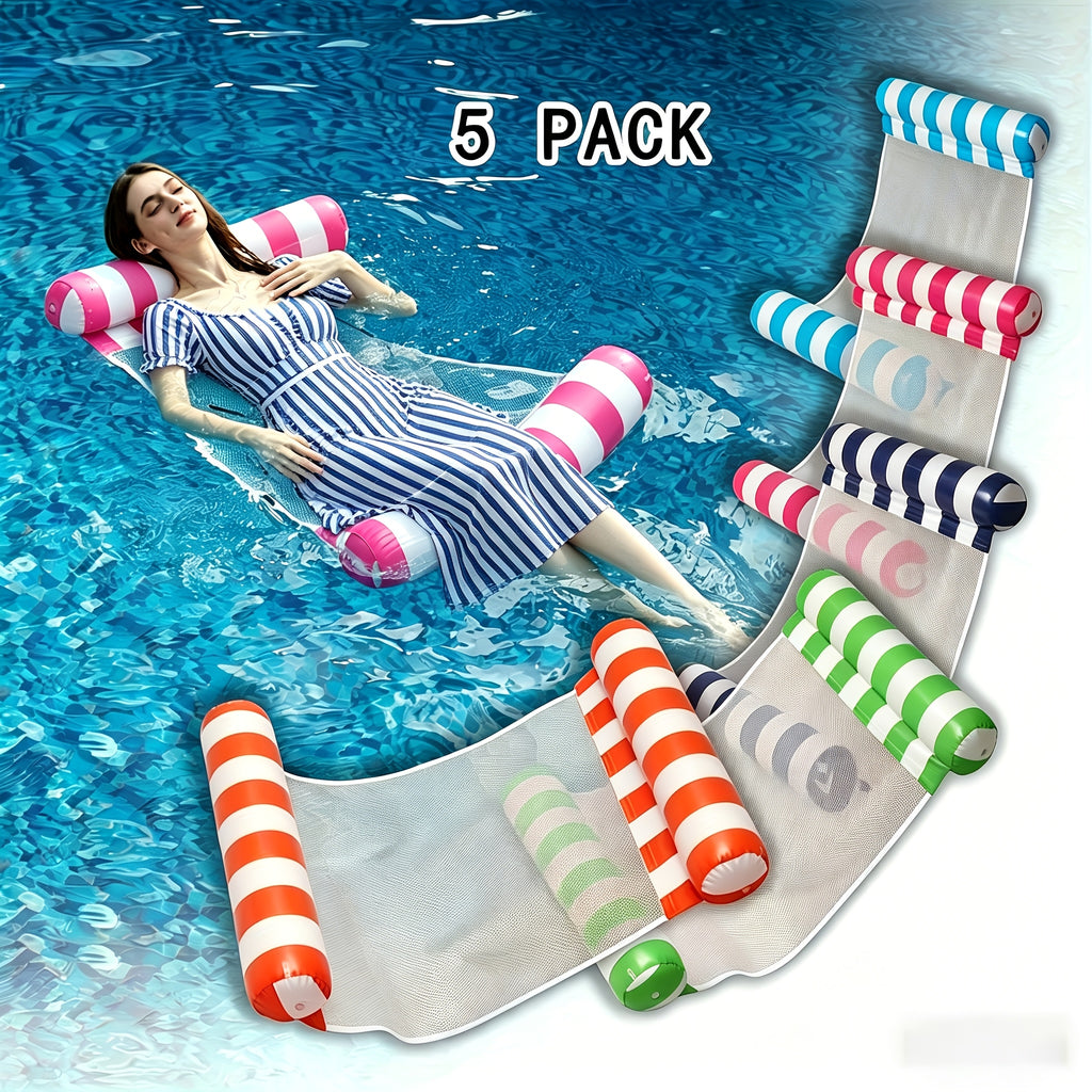 Jixiangyu 4-in-1 Adult Inflatable Pool Float - Hammock Lounger Raft & Exercise Saddle, Striped Floating Bed for Pool Lake Beach, Blue Navy Blue Rose Red