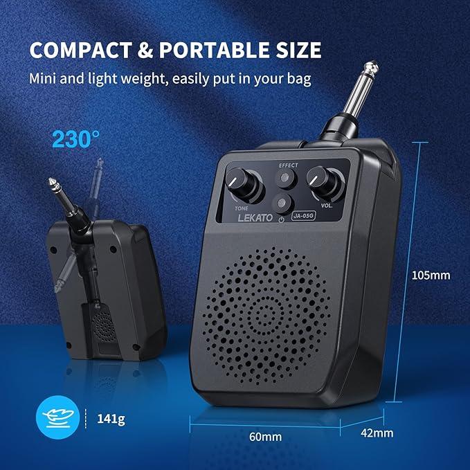 Mini Guitar Amp with Bluetooth, LEKATO Rechargeable Portable Electric Guitar Practice Amplifier with JA-05G 5W and Micro FX Options