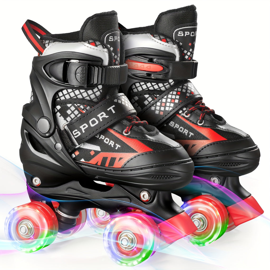 Light Up Roller Skates for Boys Kids Adjustable 4 Sizes LED Wheels Beginner Outdoor Skating Shoes Toddler Youth Ages 3 4 5 6 Birthday Christmas Gift