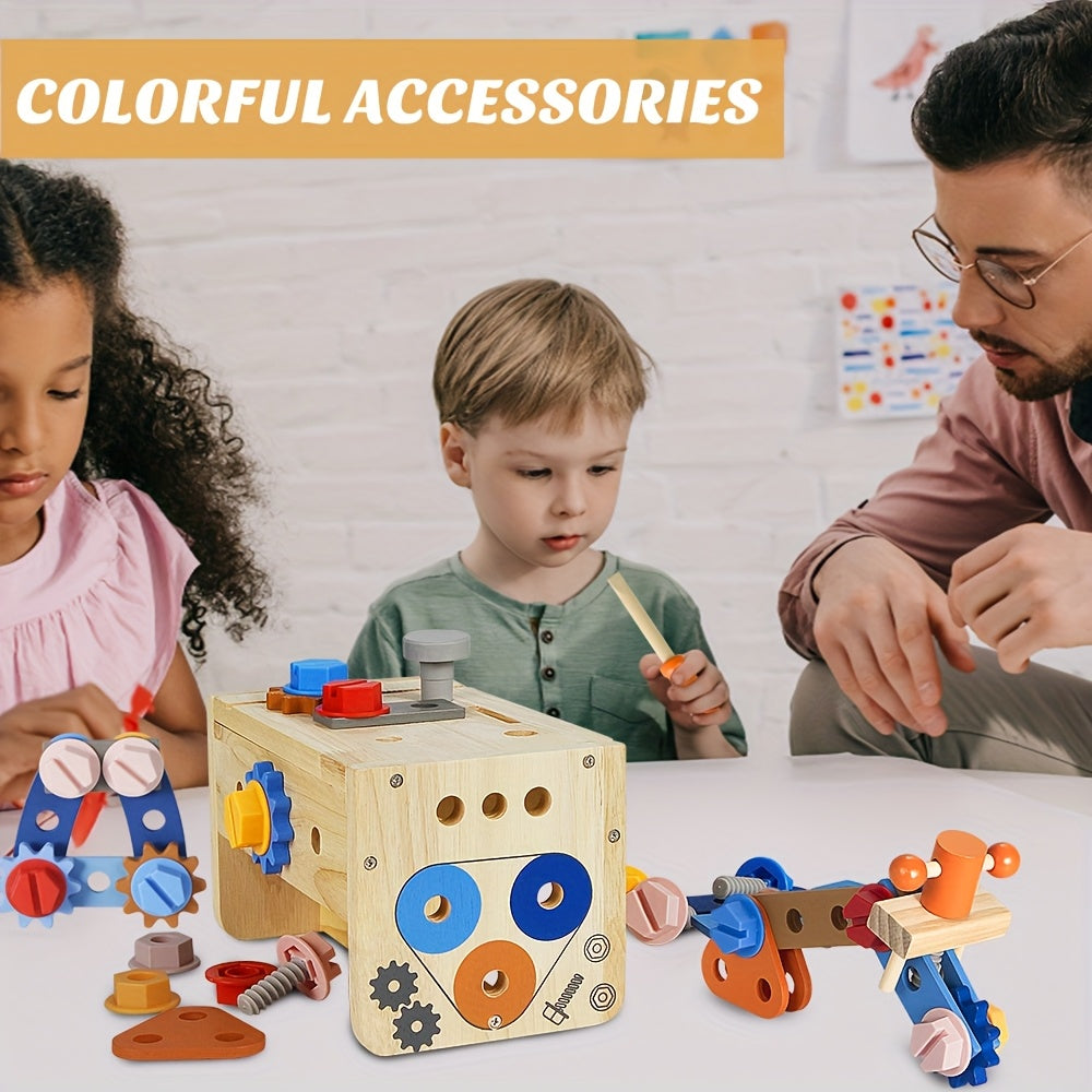 Kids Wooden Tool Set 39PCS Pretend Play Construction Toys Toddler Tool Kit with Toolbox Vest STEM Learning Birthday Gift Boys Girls