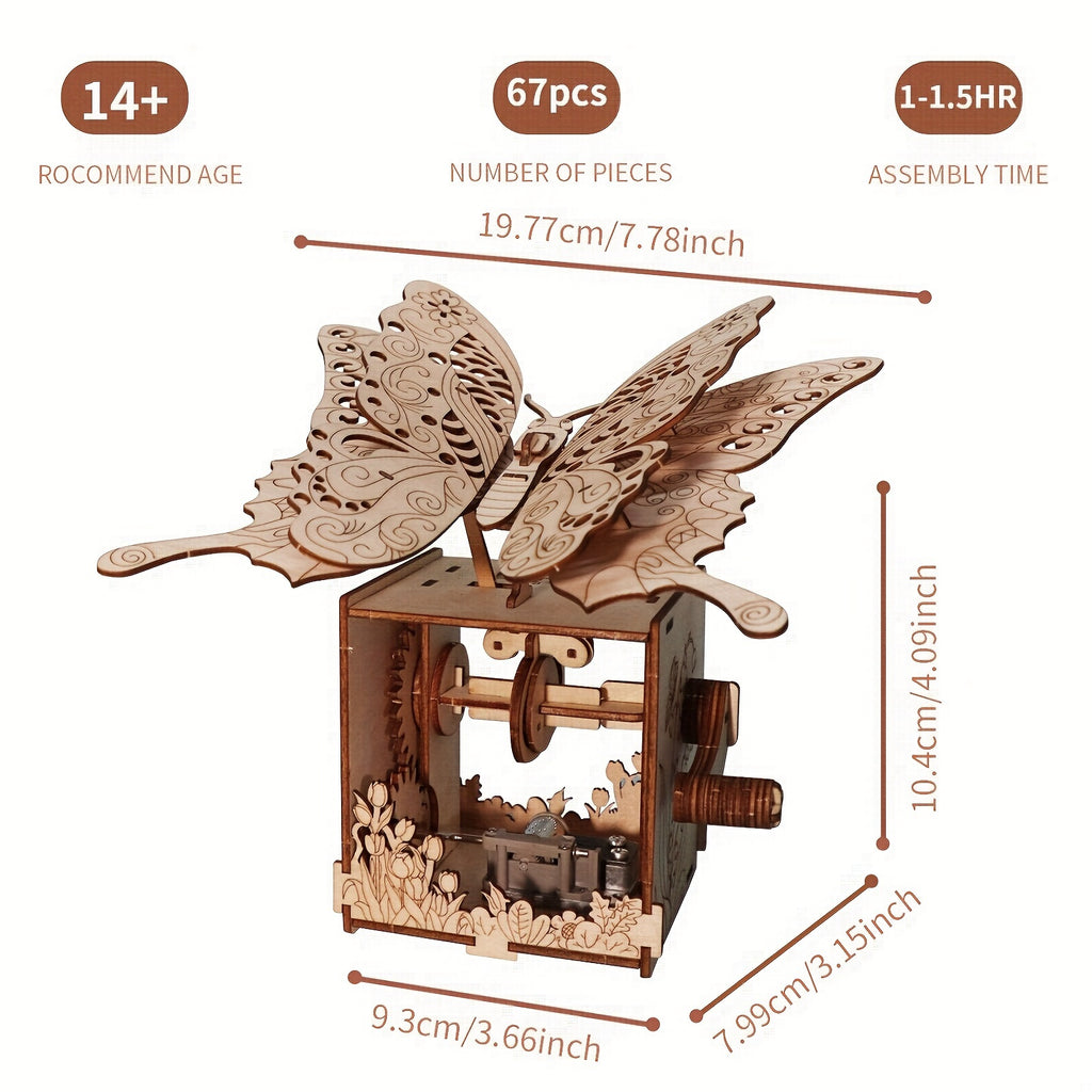 3D Wooden Puzzle Music Box You Are My Sunshine, Butterfly Hand Handmade Assembly Model Kit, Unique Christmas Birthday Holiday Gift for Women Girls & Music Lovers