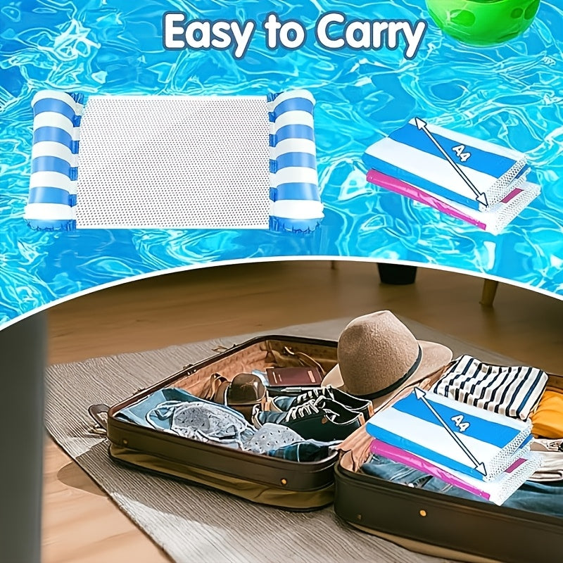 Jixiangyu 4-in-1 Adult Inflatable Pool Float - Hammock Lounger Raft & Exercise Saddle, Striped Floating Bed for Pool Lake Beach, Blue Navy Blue Rose Red