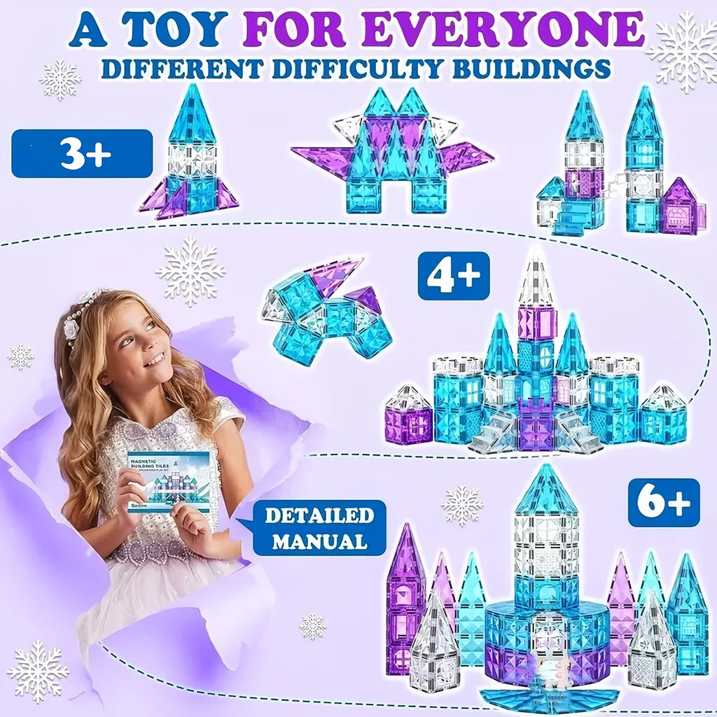 Magnetic Tiles for Kids 116pcs Castle STEM Building Blocks – 3D Magnetic Construction Pretend Castle Playset Preschool Learning Toy Gift for Boys Girls Age 3+