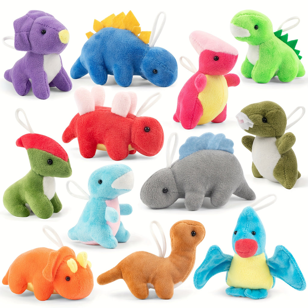 Mini Dinosaur Plush Toys 12 Pack – Soft Stuffed Dino Figures Bulk Party Favors for Kids, Goodie Bag Stuffers, Keychains, Carnival Prizes Boys Girls