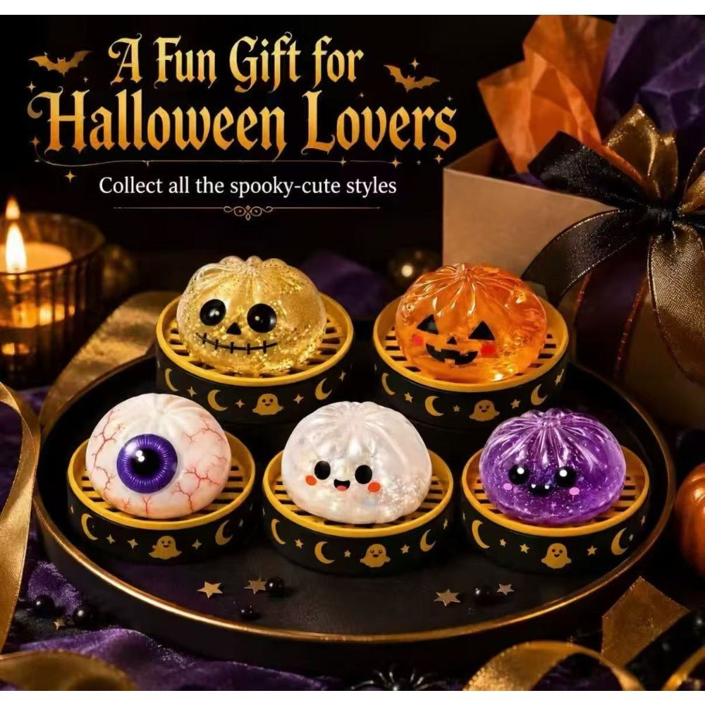 Slow Rise Squishy Squeeze Toys Halloween Glitter Mini Dumpling 3-Pack 5 Designs Sensory Fidget Party Bag Fillers Candy Jar Kids Gift
