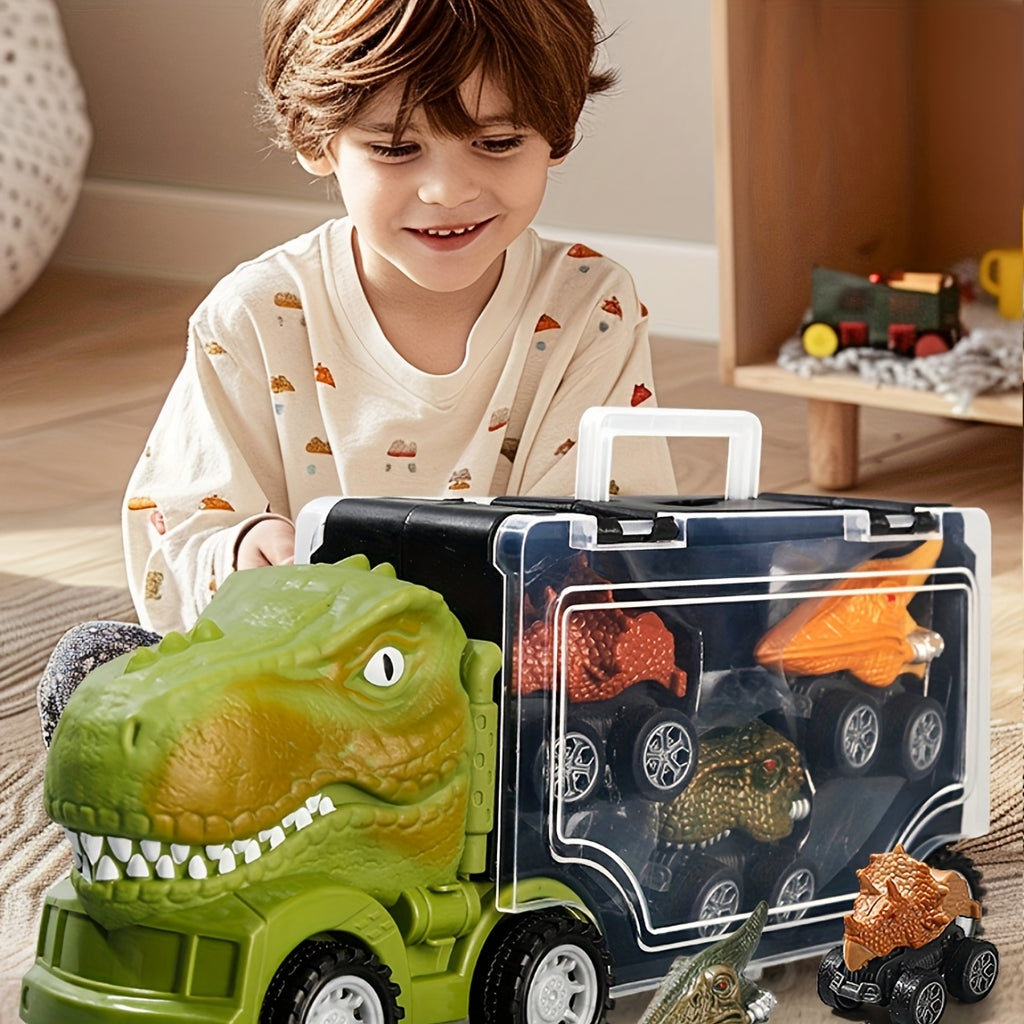Dinosaur Truck Toy Car Set T-Rex Vehicle Playset for Boys Kids Toddlers with Dinosaur Figures Birthday Gift Ages 3+