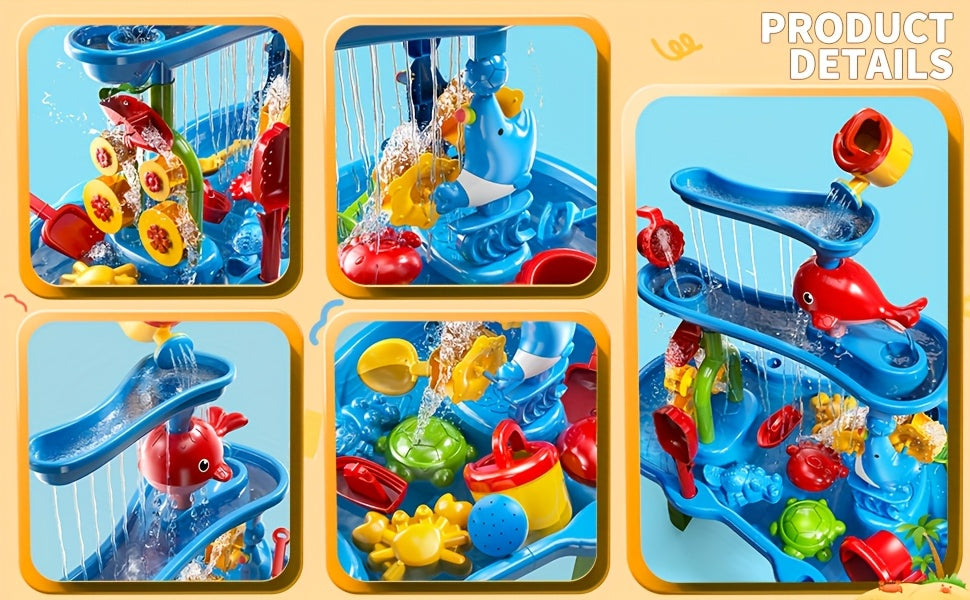 Sand & Water Table for Toddlers 3-Tier with Shovel Scoop Strainer – Outdoor Sensory Play Set for Kids Ages 2-6, Backyard Beach Patio Summer Activity