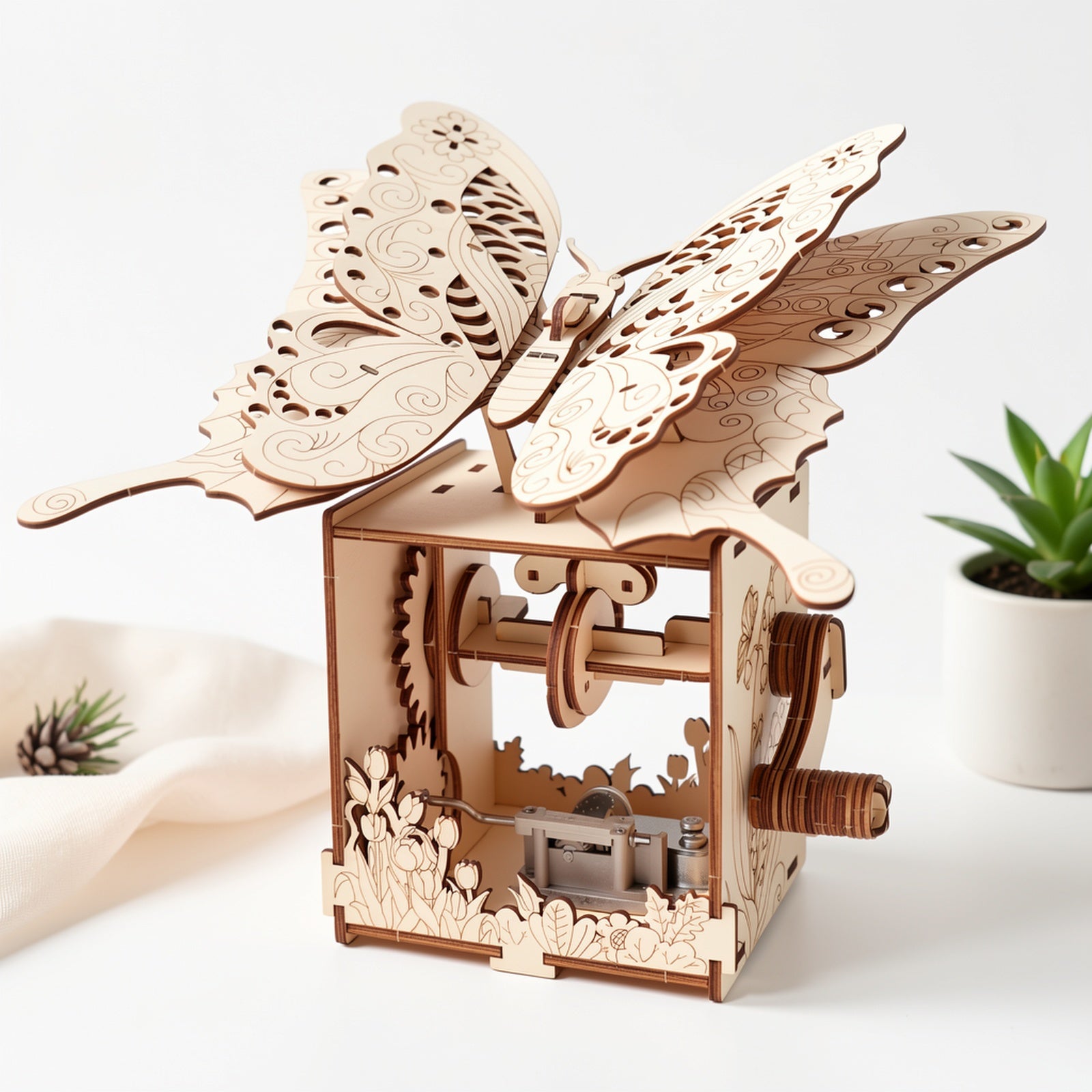 3D Wooden Puzzle Music Box You Are My Sunshine, Butterfly Hand Handmade Assembly Model Kit, Unique Christmas Birthday Holiday Gift for Women Girls & Music Lovers