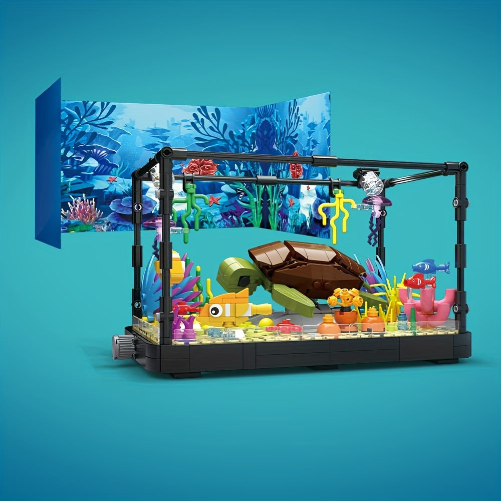 Building Block Aquarium Set with Marine Turtle & Fish Tank – Creative Ocean Animal Model Building Toy, STEM Construction Gift for Kids Boys Girls Home Decor