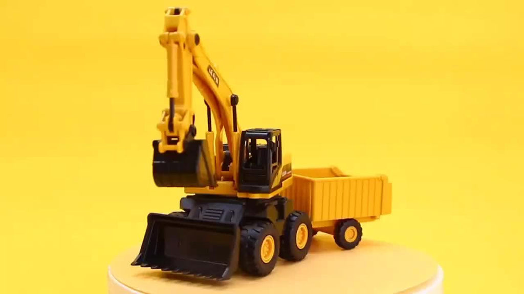 3-in-1 Construction Truck Toy Set Excavator Bulldozer & Dump Truck Inertia Power No Battery, Opening Cab 360° Rotation, Gift for Boys Girls Ages 3+
