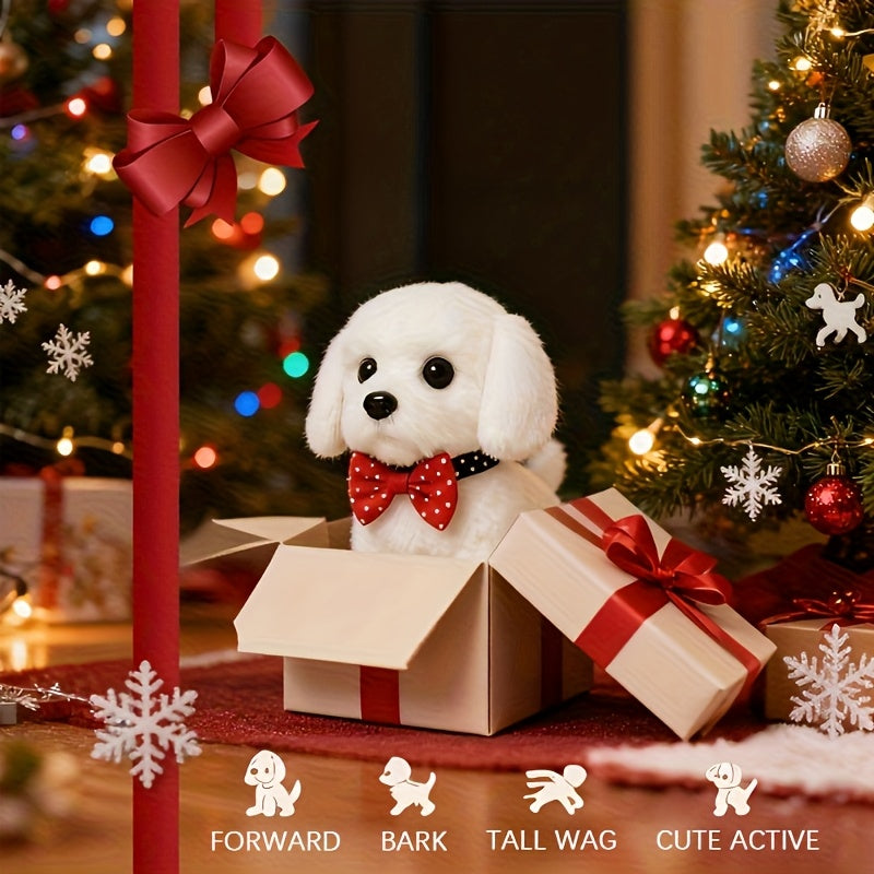 Realistic White Robot Puppy Toy – Walks, Barks & Wags Tail, Lifelike Plush AI Interactive Pet for Kids, Birthday Halloween Christmas Gift for Boys Girls