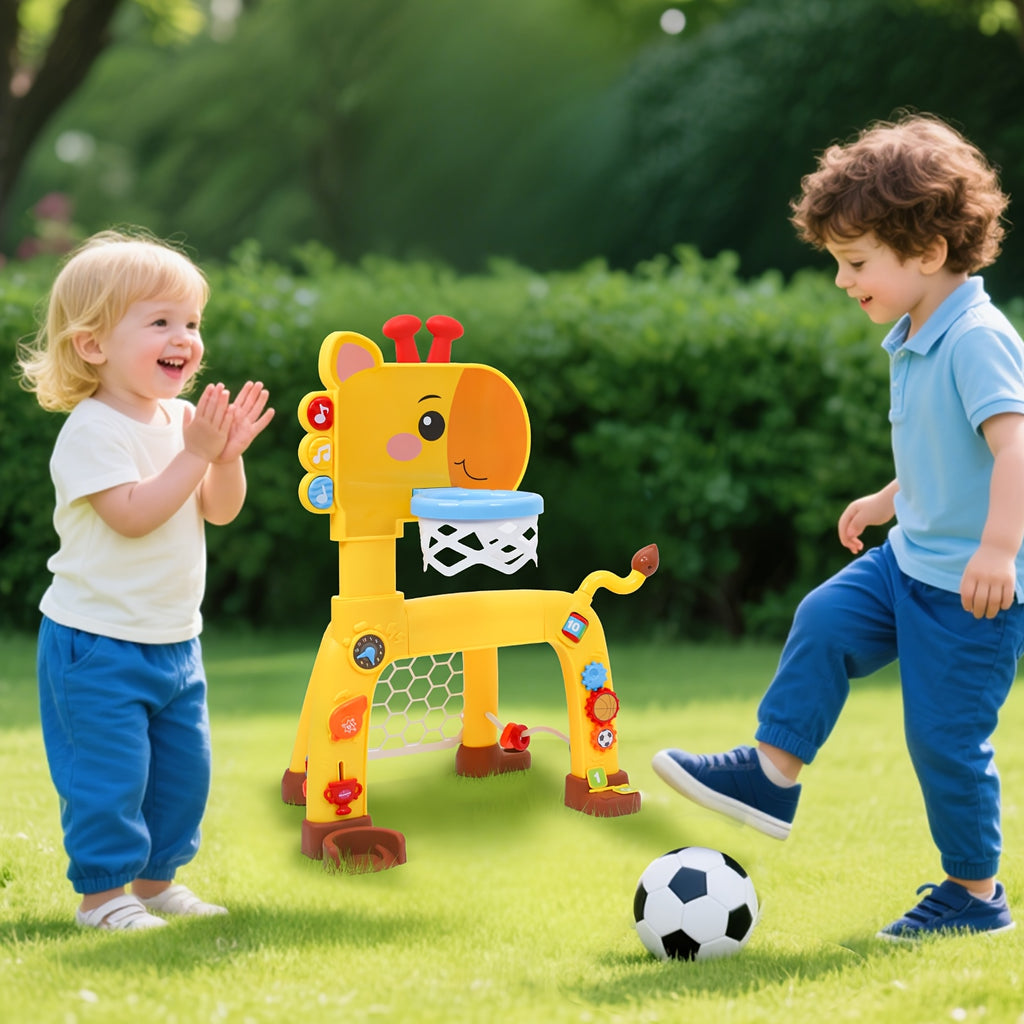 Giraffe Basketball Hoop & Soccer Goal Activity Center for Toddlers – 2-in-1 Baby Sports Toy with Light, Sound & Music, Indoor Outdoor Game, Birthday Gift for Boys & Girls 12 Months+