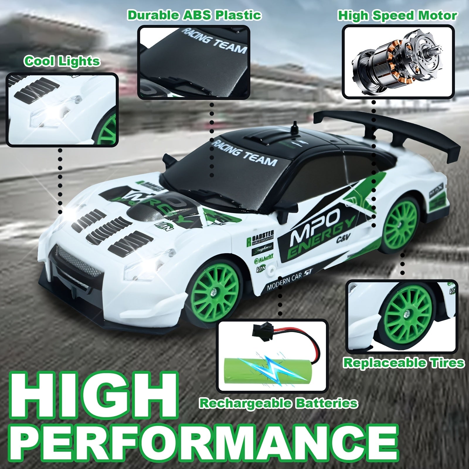 RC Drift Car 1:24 Scale 4WD High-Speed Remote Control Drifting Race Car Toy, Birthday Christmas Gift for Boys Girls Adults Kids