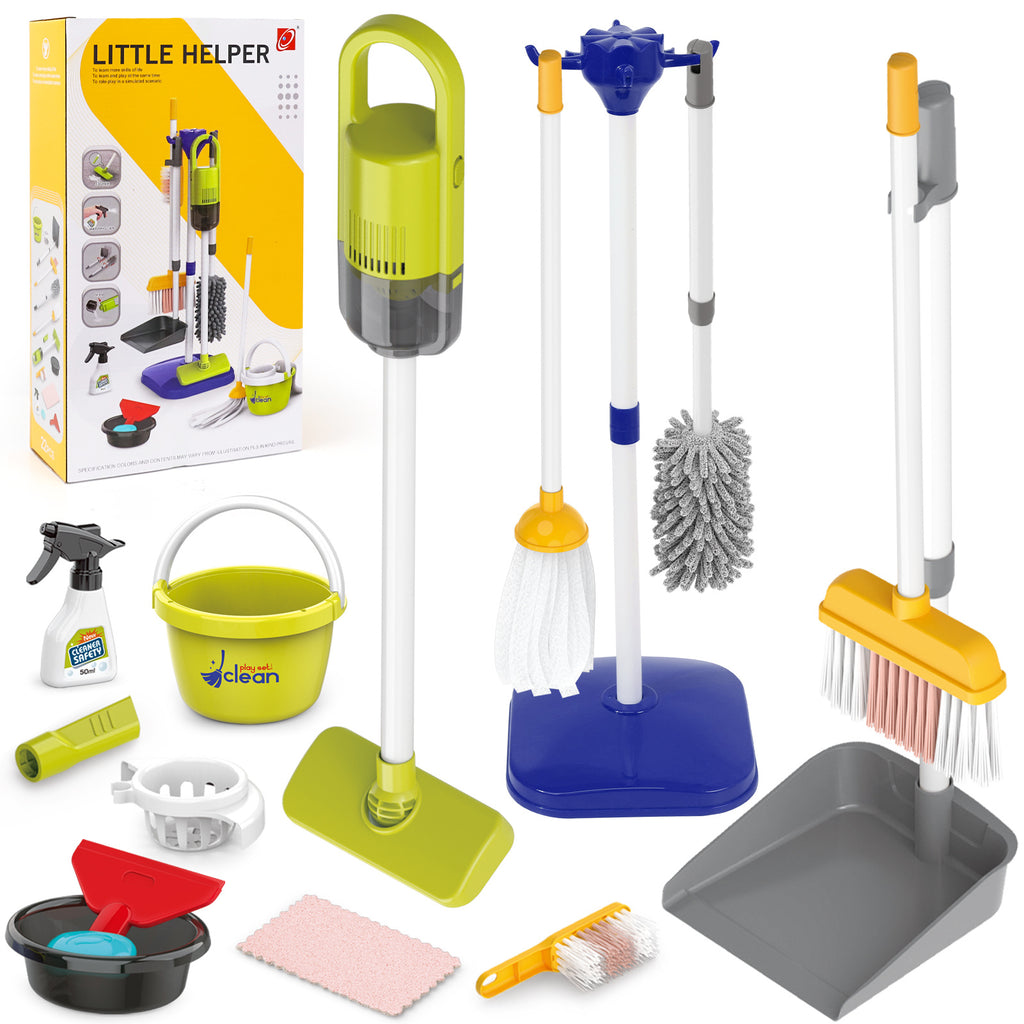 Kids Cleaning Toy Set 14 Pcs Pretend Play Housekeeping Playset with Electric Vacuum That Really Works Broom Dustpan Mop Birthday Gift Girls Boys