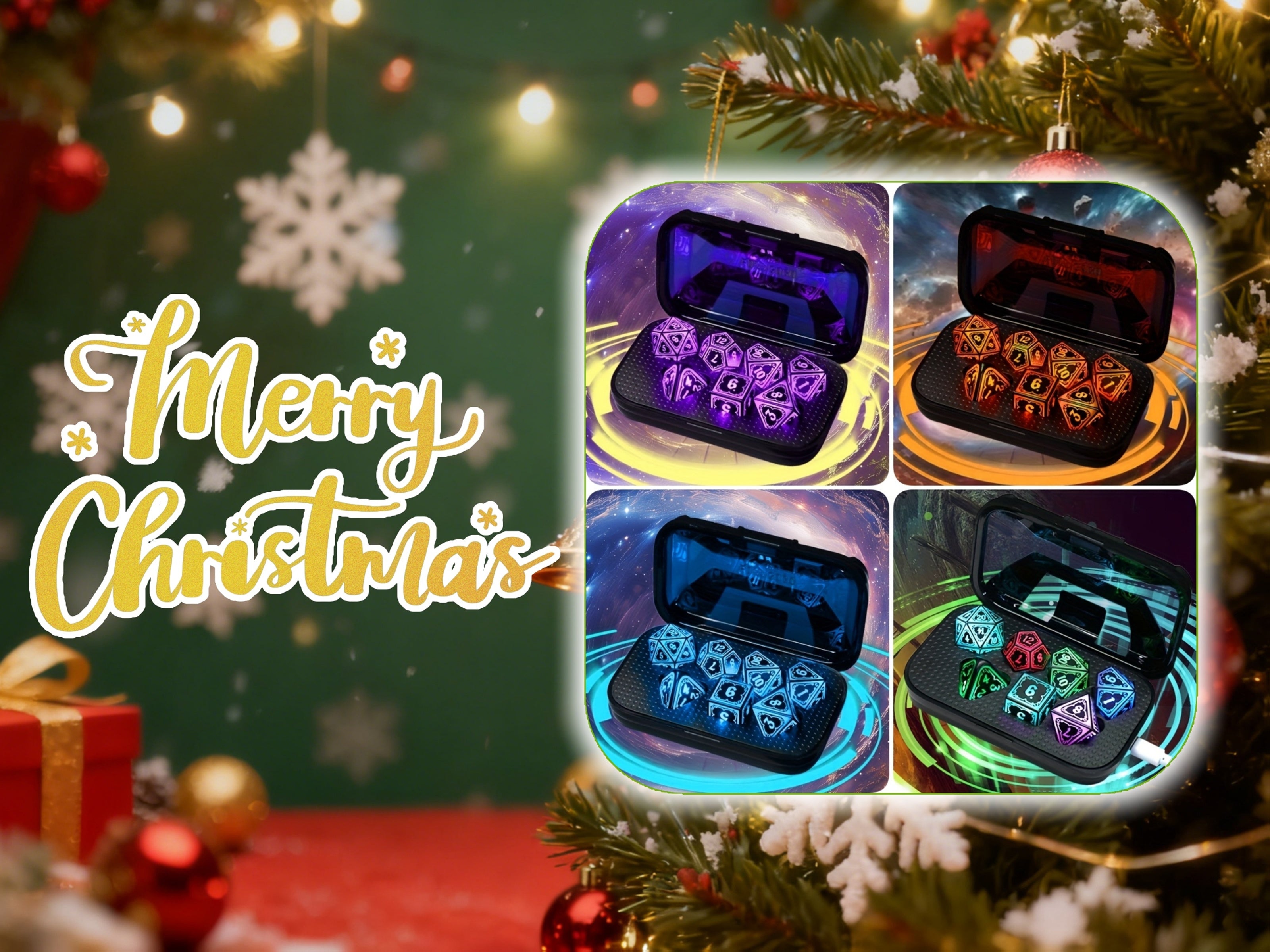 LED DND Dice Set with Wireless Rechargeable Charging Case 7 Polyhedral Glowing Dice – D4 D6 D8 D10 D12 D20 D100 for RPG Tabletop Games, Clear Numbers, 6Hr Battery, Christmas Halloween Gift