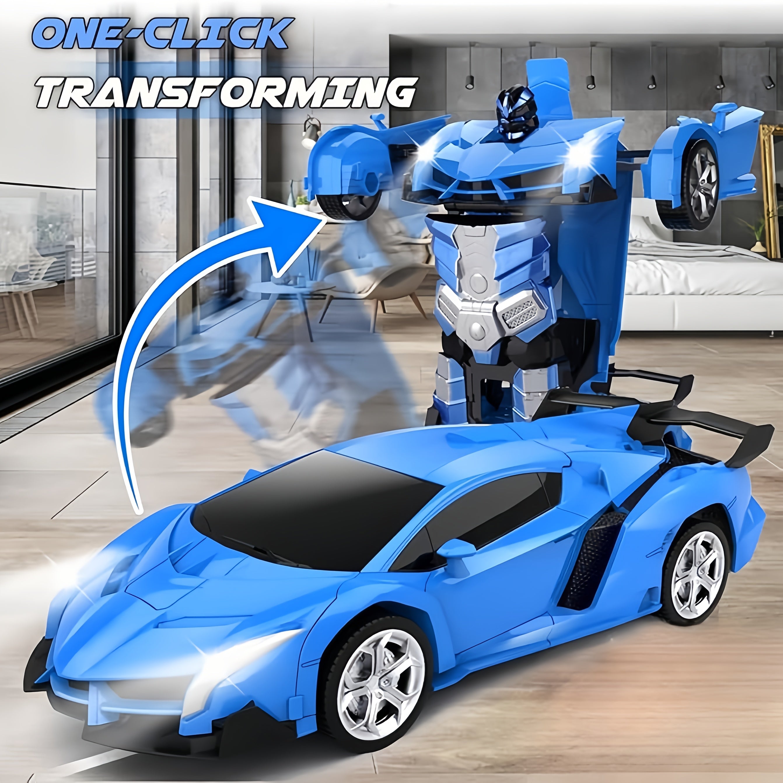 RC Robot Stunt Car One-Button Transform 2.4GHz 360 Drift LED Light 45M Range Parent Child Interactive Toy Kids Boys Ages 3+ Christmas Birthday Festival Gift