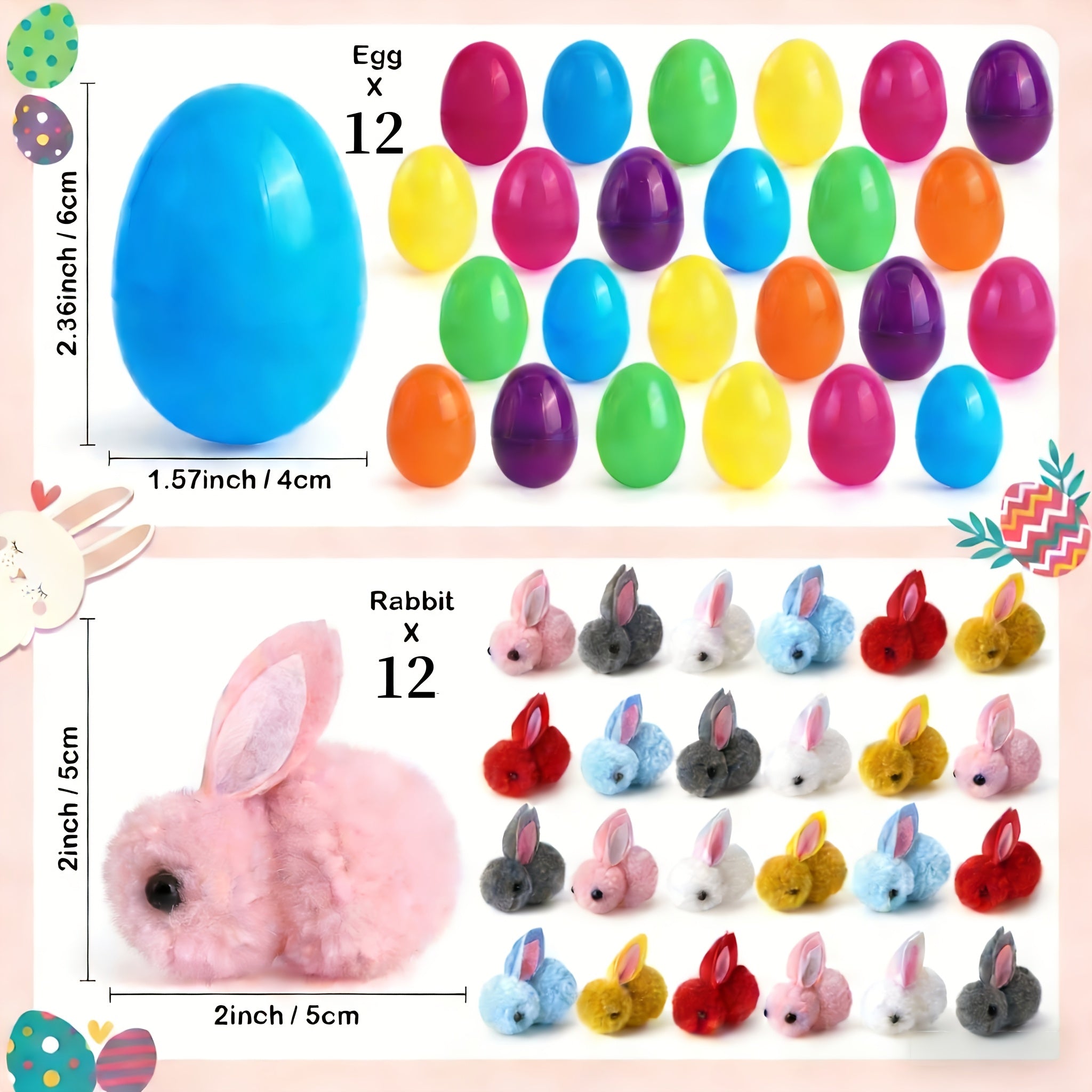 Bunny Shaped Easter Eggs Decorative 20 Pcs Mixed Color – Cute Cartoon Mini Ornaments, Easter Basket Fillers, Party Favors, Holiday Gifts & Kids DIY Craft Decor