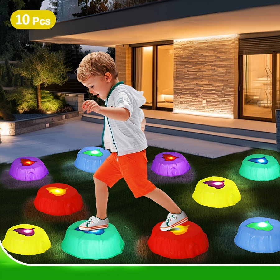 Light Up Stepping Stones for Kids 10pcs Balance Training Coordination Sensory Toy - Indoor Outdoor Game Kit - Birthday Halloween Christmas Gift Ages 3+