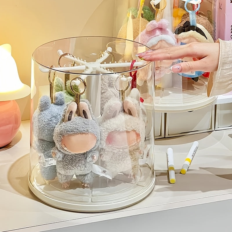 Rotating Display Case for LABUBU Figures 360 Degree Acrylic Box – Lidded Dust Cover Doll Storage with Multi-Layer Hanging Rack for Plush Toys Action Figures Blind Box Collectibles, White & Black