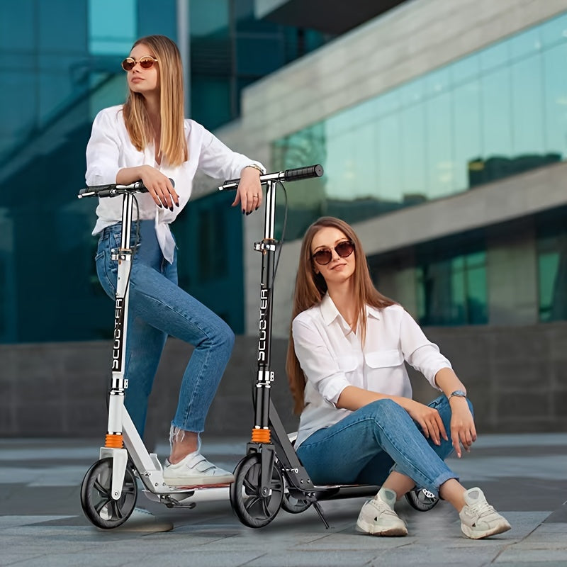 Foldable Kick Scooter for Adults Teens - Double Brake 2-Wheel Scooter 4-Gear Adjustable Height 220LB Capacity, Lightweight Commuter Scooter for Youth Adults, Birthday Christmas Halloween Gift