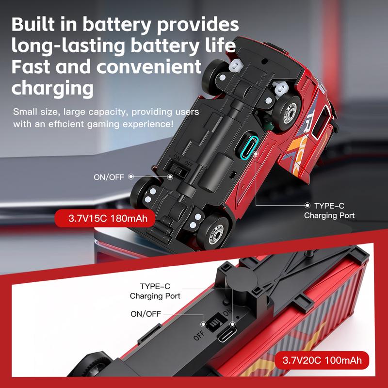 Mini RC Semi Truck with Detachable Container Trailer, HOTFREE 1:64 Scale Red 2.4GHz Remote Control Vehicle with LED Headlights for Indoor Play and Display