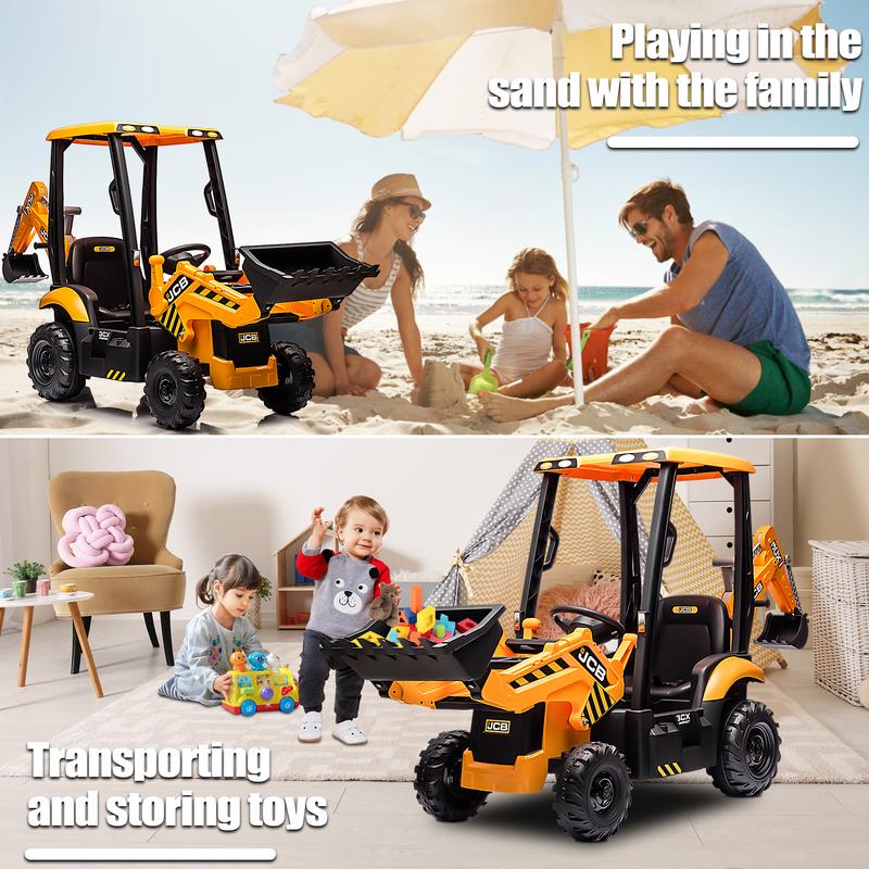 Ride-On Backhoe Digger for Kids Ages 3–6, Segmart 12V JCB Electric Tractor with Parent Remote, Front Loader and Rear Digging Arm