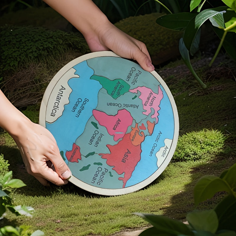 7 Continents Wooden Puzzle for Kids Ages 5+ – Color-Coded Geography Learning Toy, STEM Montessori Educational Gift for Boys & Girls, 20x20cm
