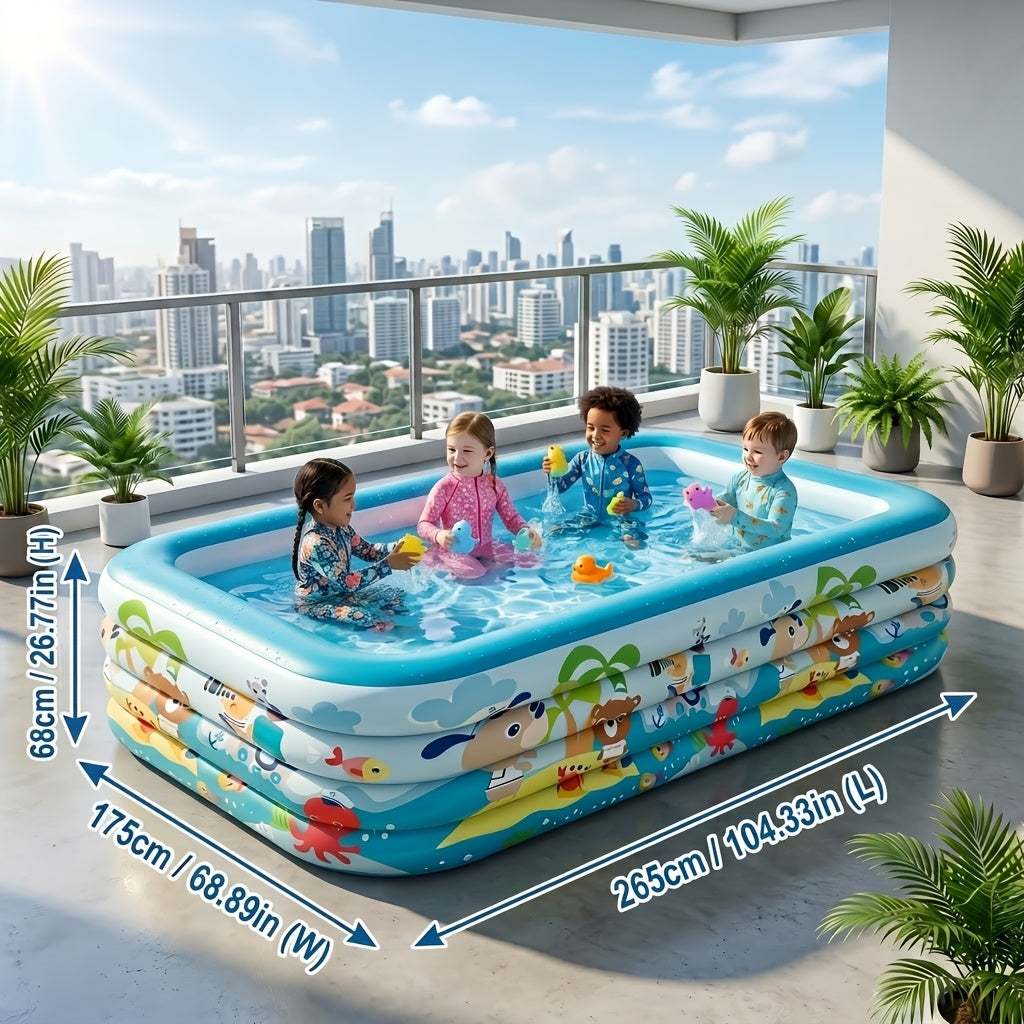 Large Cartoon Inflatable Swimming Pool for Kids & Family – Thickened Portable Wading Pool for Backyard Patio Garden, Quick Inflate Summer Outdoor Water Fun, Top Gift Choice