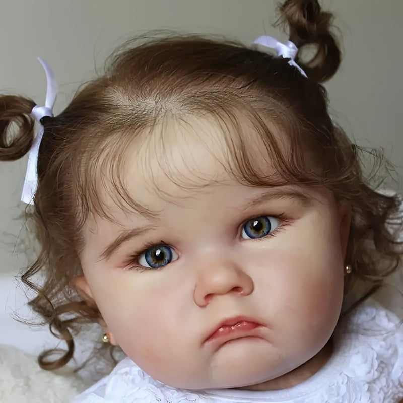 24 Inch Realistic Reborn Girl Doll with 3D Painted Skin & Soft Vinyl Limbs – Hand-Rooted Hair, Acrylic Eyes, White Dress, Pacifier, Bottle & Birth Card, 60cm Collector Gift for Kids Ages 3+