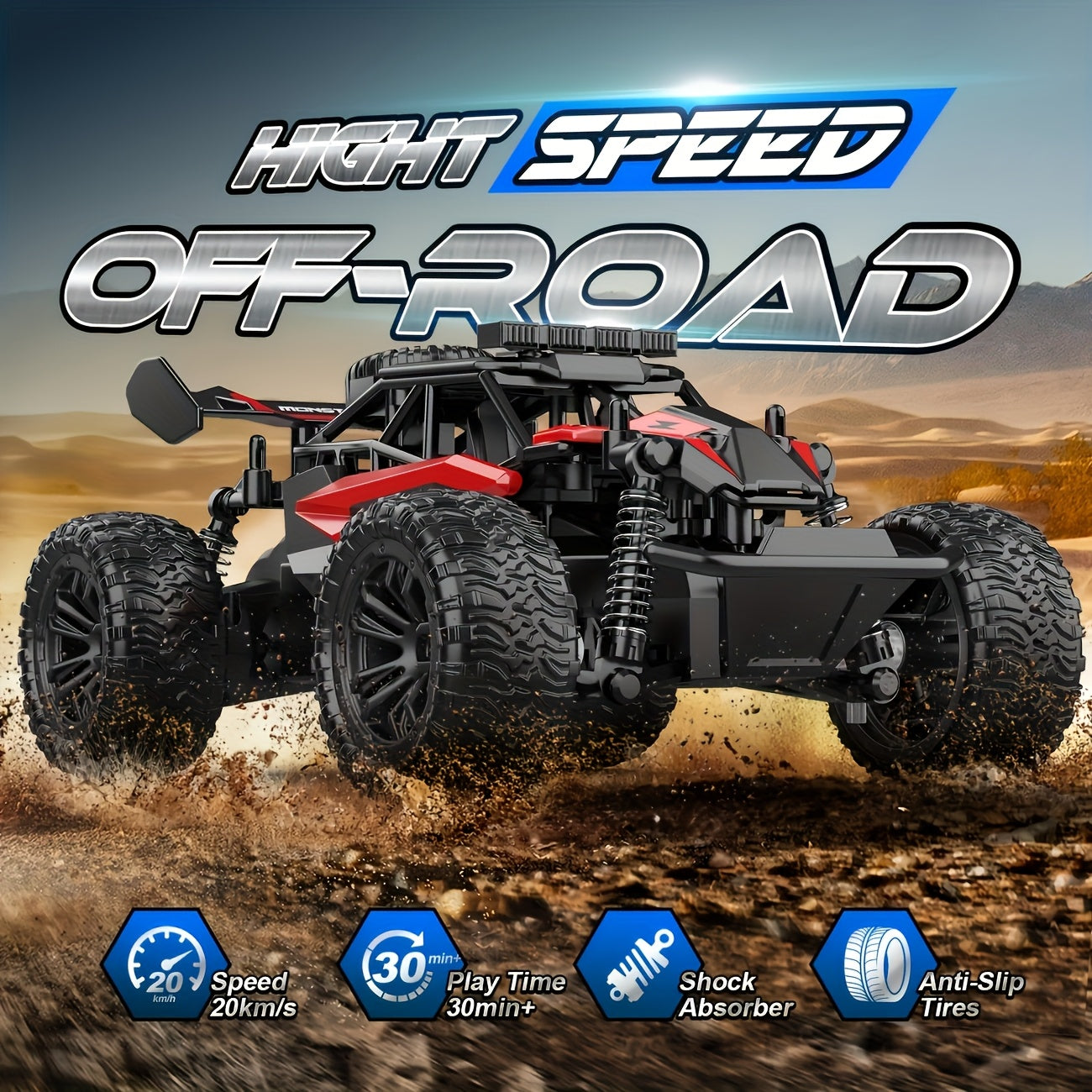 High-Speed RC Off-Road Truck with Full Bearings & Durable Alloy Steel - Remote Control Monster Truck for Boys Ages 6+ Halloween Christmas Birthday Gift